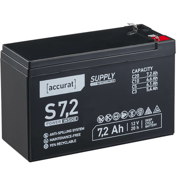 Accurat Supply S7,2 12V AGM Batterie de plomb 7,2Ah