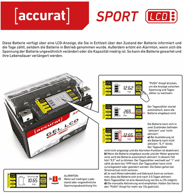 Accurat Sport GEL LCD YB12AL-A Batteries moto 12Ah 12V (DIN 51213) YG12AL-A GEL12-12AL-A