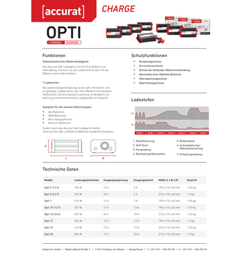 Accurat Opti 10 10A/12V 7-tapes Chargeurs batteries