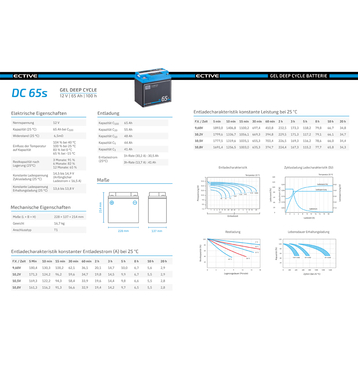 ECTIVE DC 65S GEL Deep Cycle avec LCD-Afficher 65Ah Batteries Dcharge Lente