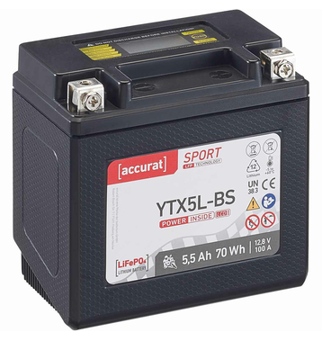 Accurat Sport LFP YTX5L-BS 5,5 Ah Batterie de moto au lithium